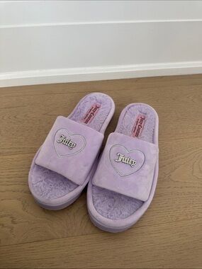 Juicy Couture Lavender Plush Heart Logo Slide Sandals